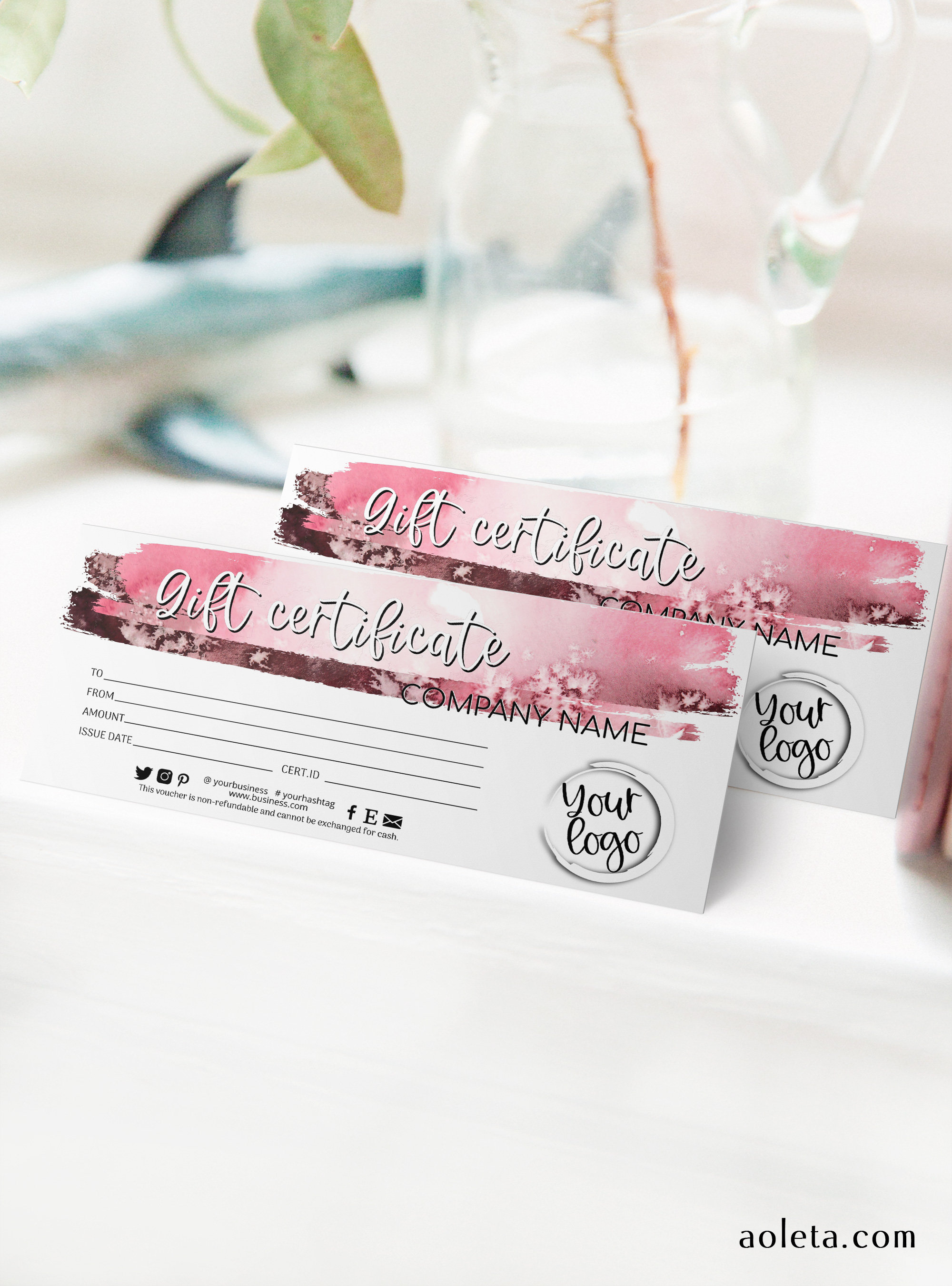 Pink gift certificate template add your logo pink gift  Etsy Throughout Pink Gift Certificate Template