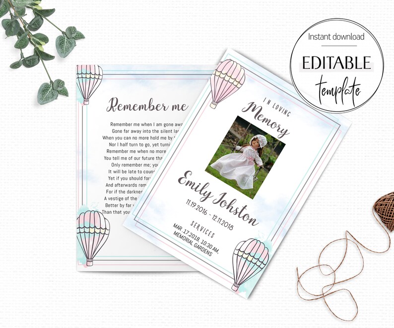 Editable Funeral Program Template Funeral Service Obituary Program Celebration of Life Child Funeral Program Baby Memorial Program