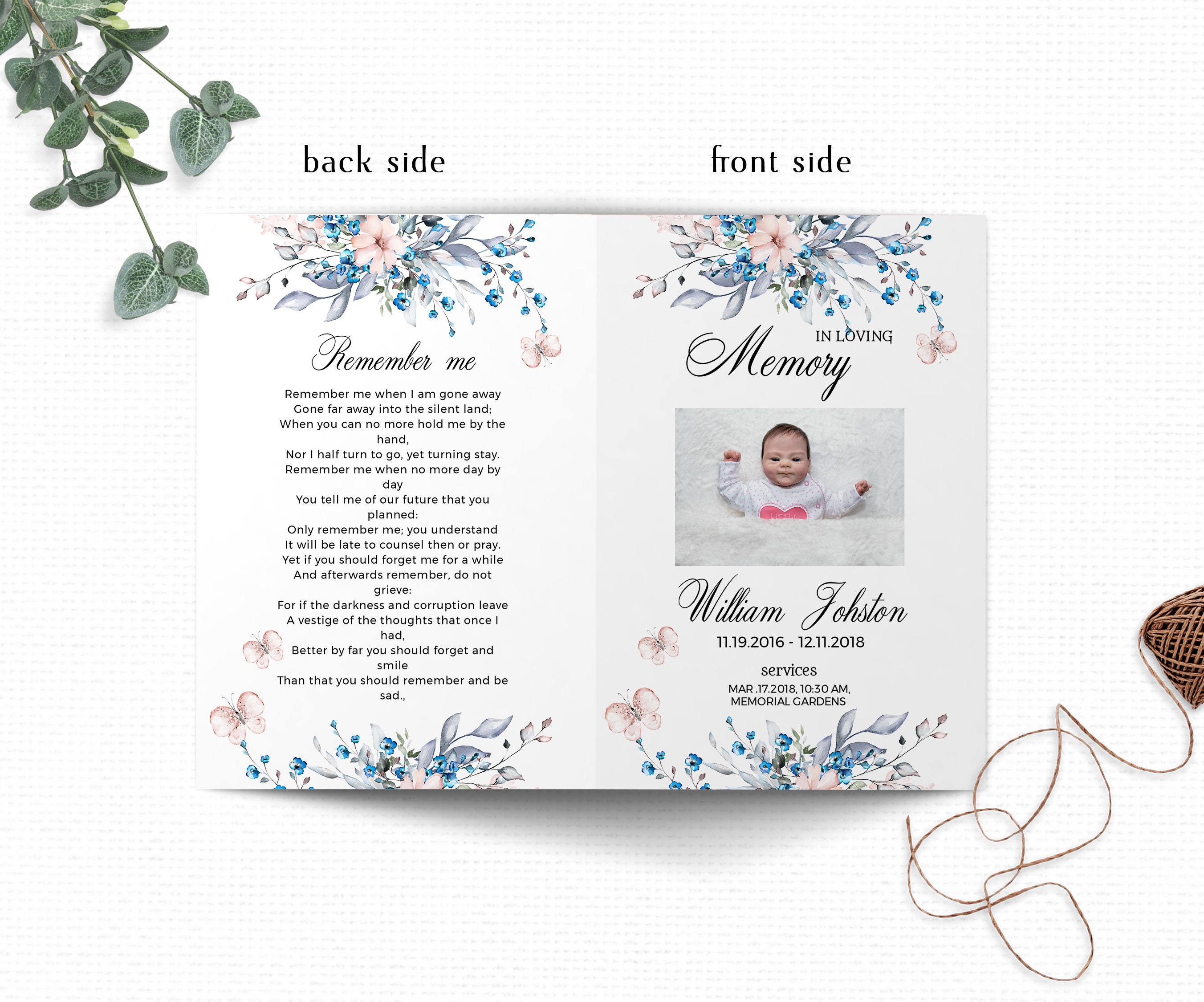 Baby Memorial Program Editable Funeral Program Template Etsy