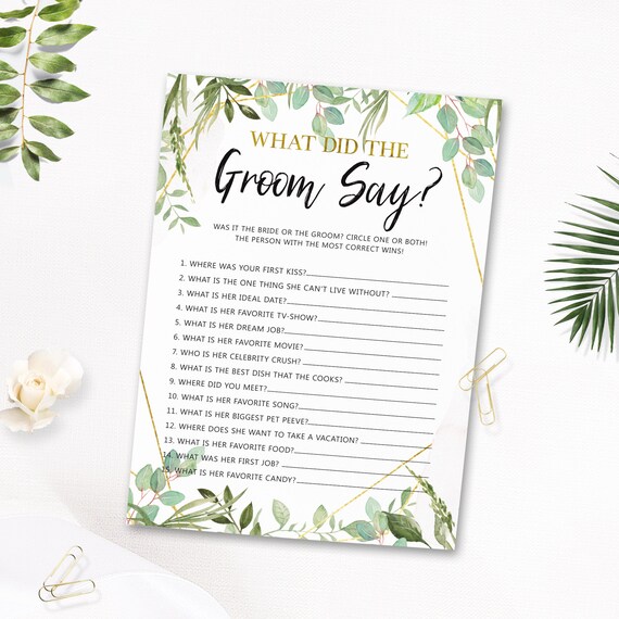 What Did The Groom Say Game Bridal Shower Printable Modern Bridal