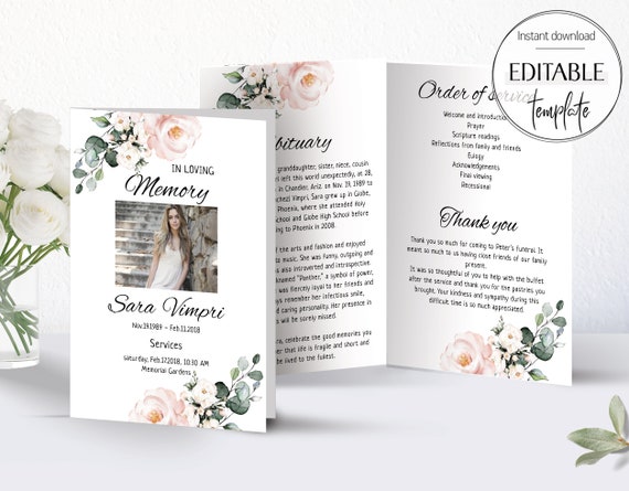 Funeral Program Template Floral Memorial Program Template Editable Funeral Program Printable Order Of Service Obituary Program F11 By Aoleta Printable Art Catch My Party