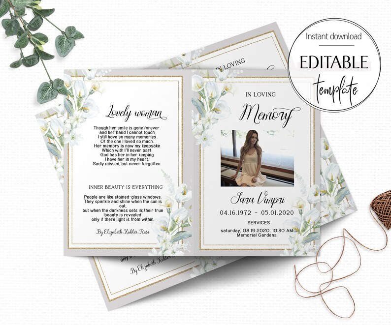 Funeral Program Template Calla Lily Funeral Printable Etsy