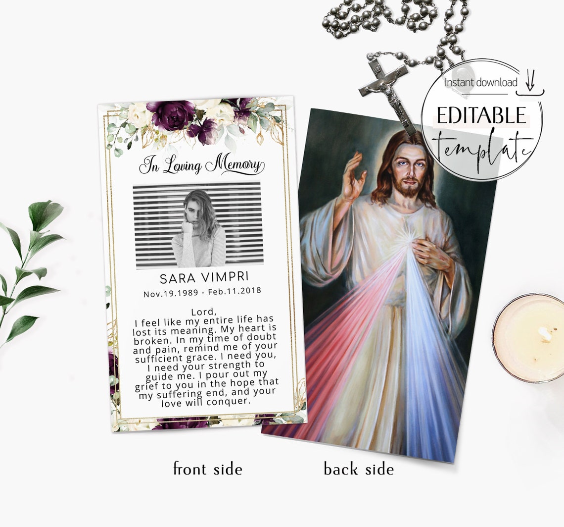 Personalized Prayer Cards for Funeral Purple Prayer Cards for Etsy