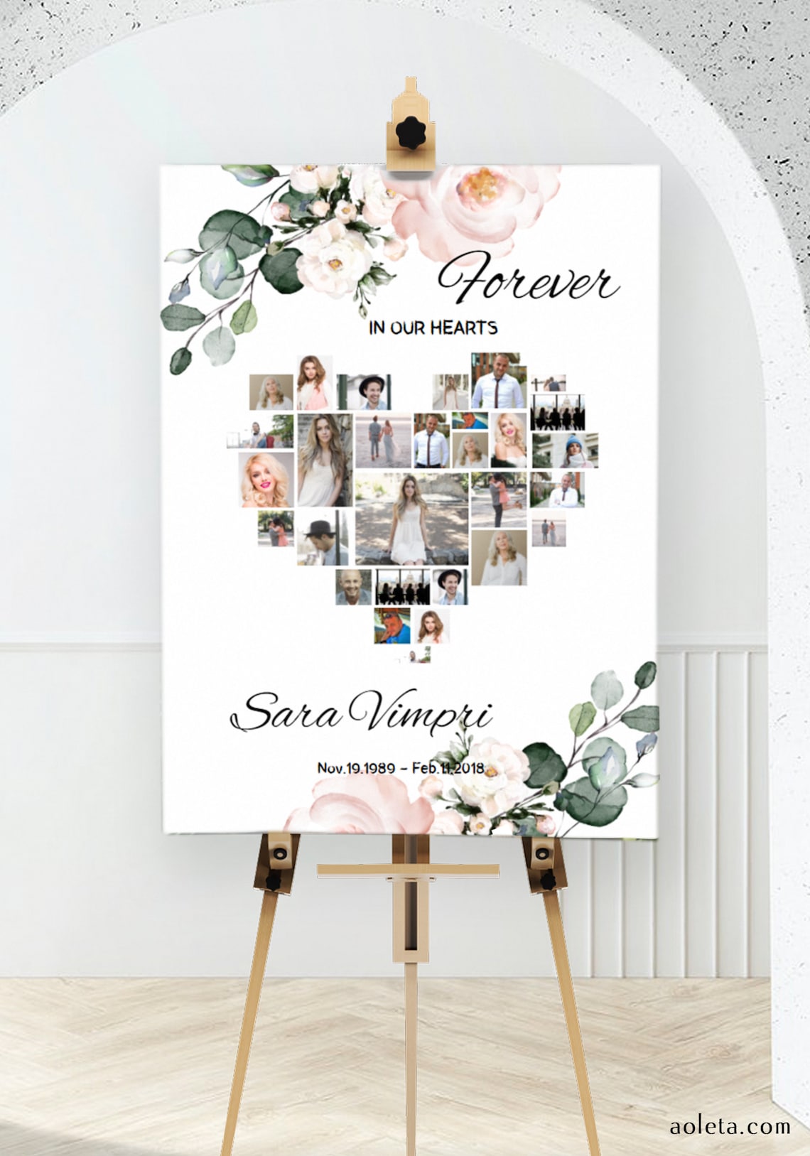 Hearts Funeral Photo Collage Template Memorial Sign Heart Etsy
