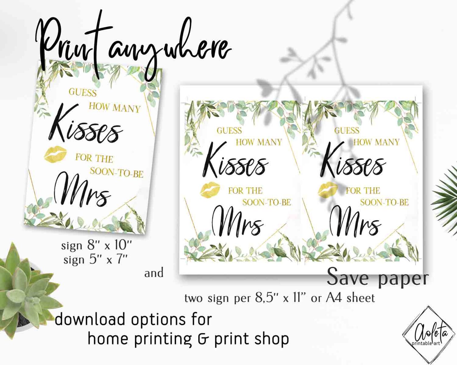 Guess How Many Kisses For The Mrs Kisses Game Sign Printable | Etsy