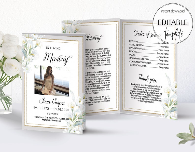 Funeral Program Template Calla Lily Funeral Printable Etsy UK