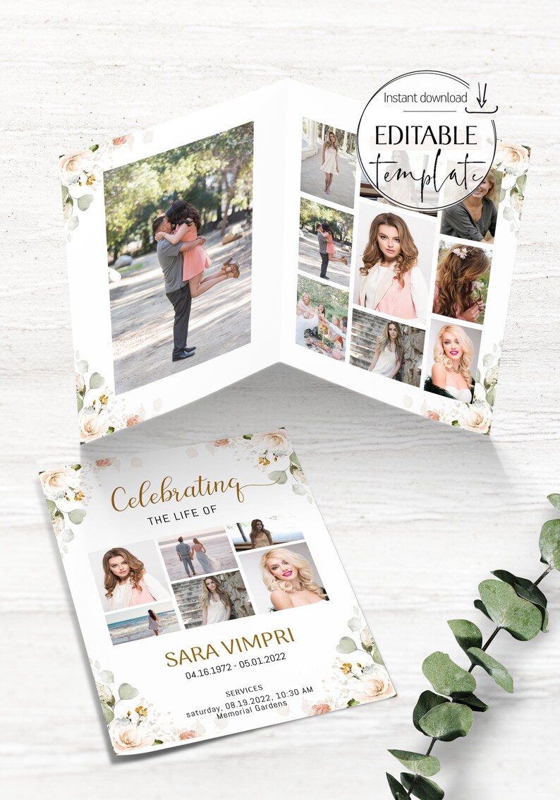 8 Page Funeral Program Template 11x17 Photo Collage Funeral Etsy