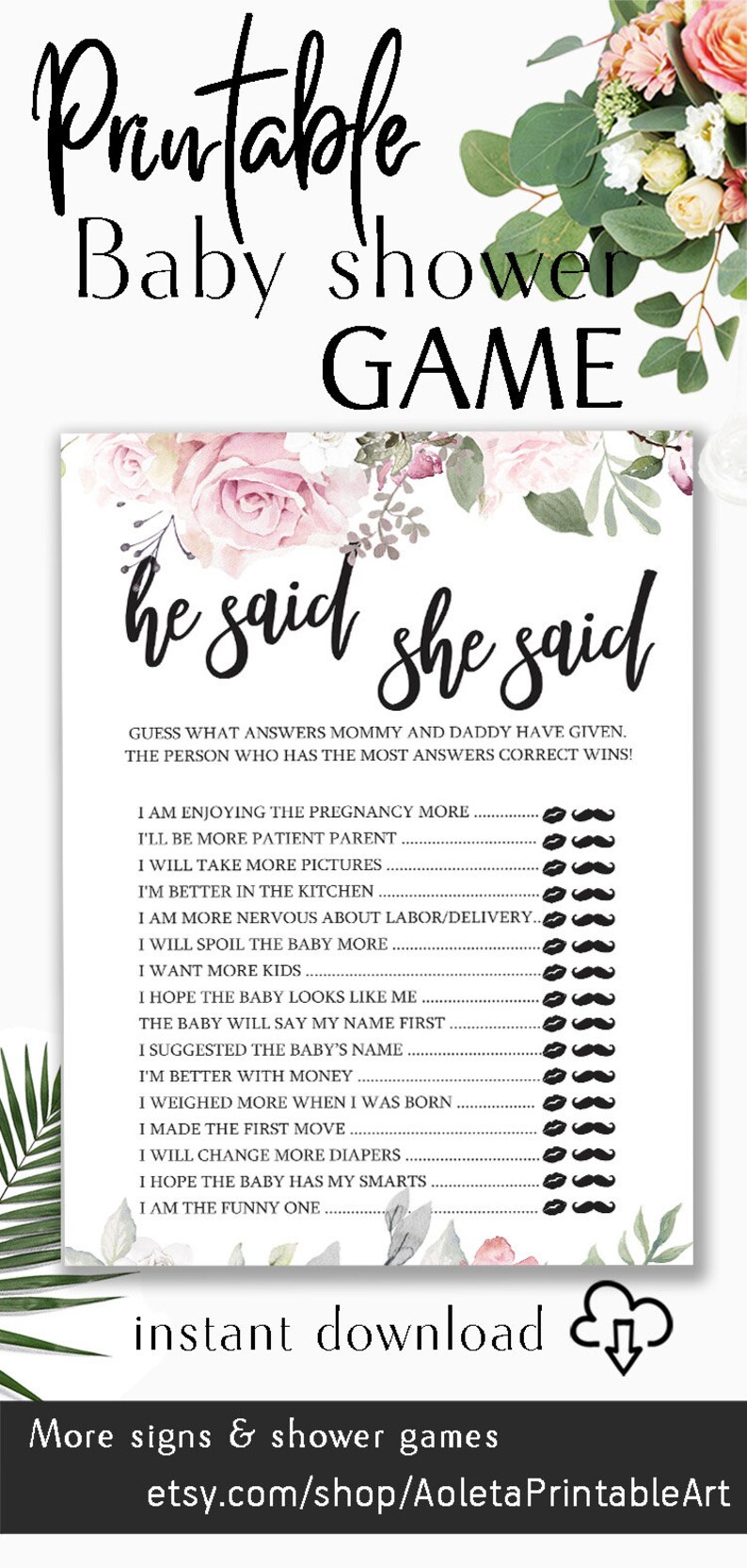 He Said She Said Baby Shower Game Printable Mommy Or Daddy Etsy He Said She Said Baby Shower Game Printable Mommy Or Daddy Etsy
