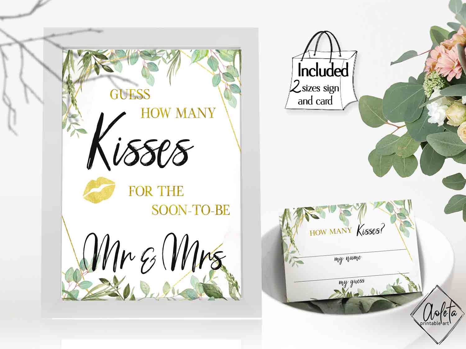 Guess How Many Kisses For The Mr and Mrs Printable Sign and Etsy