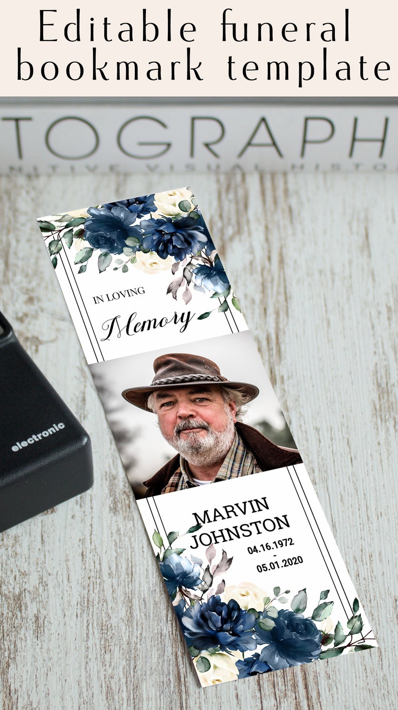 template funeral bookmark for men editable bookmark bookmark etsy