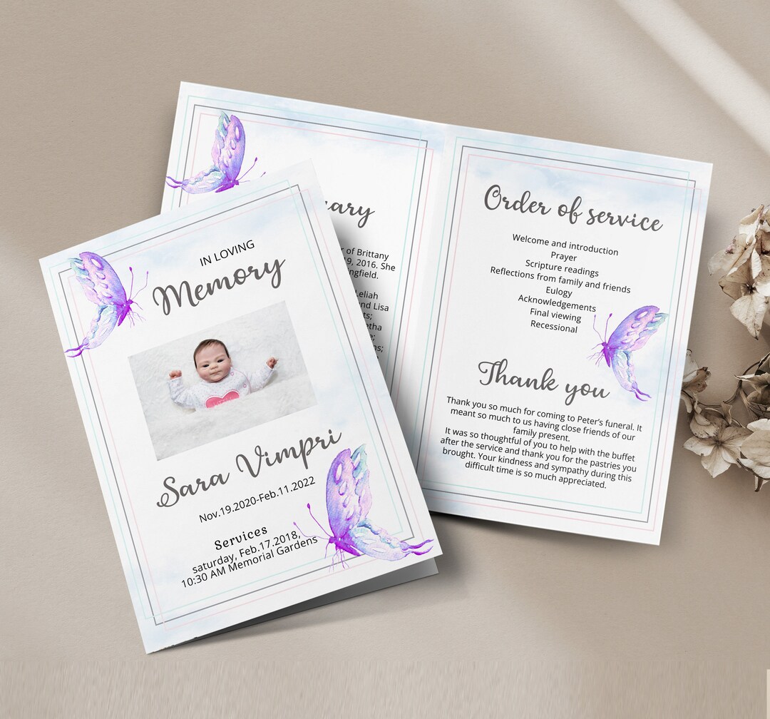 Editable Funeral Program Template Baby Memorial Program Etsy