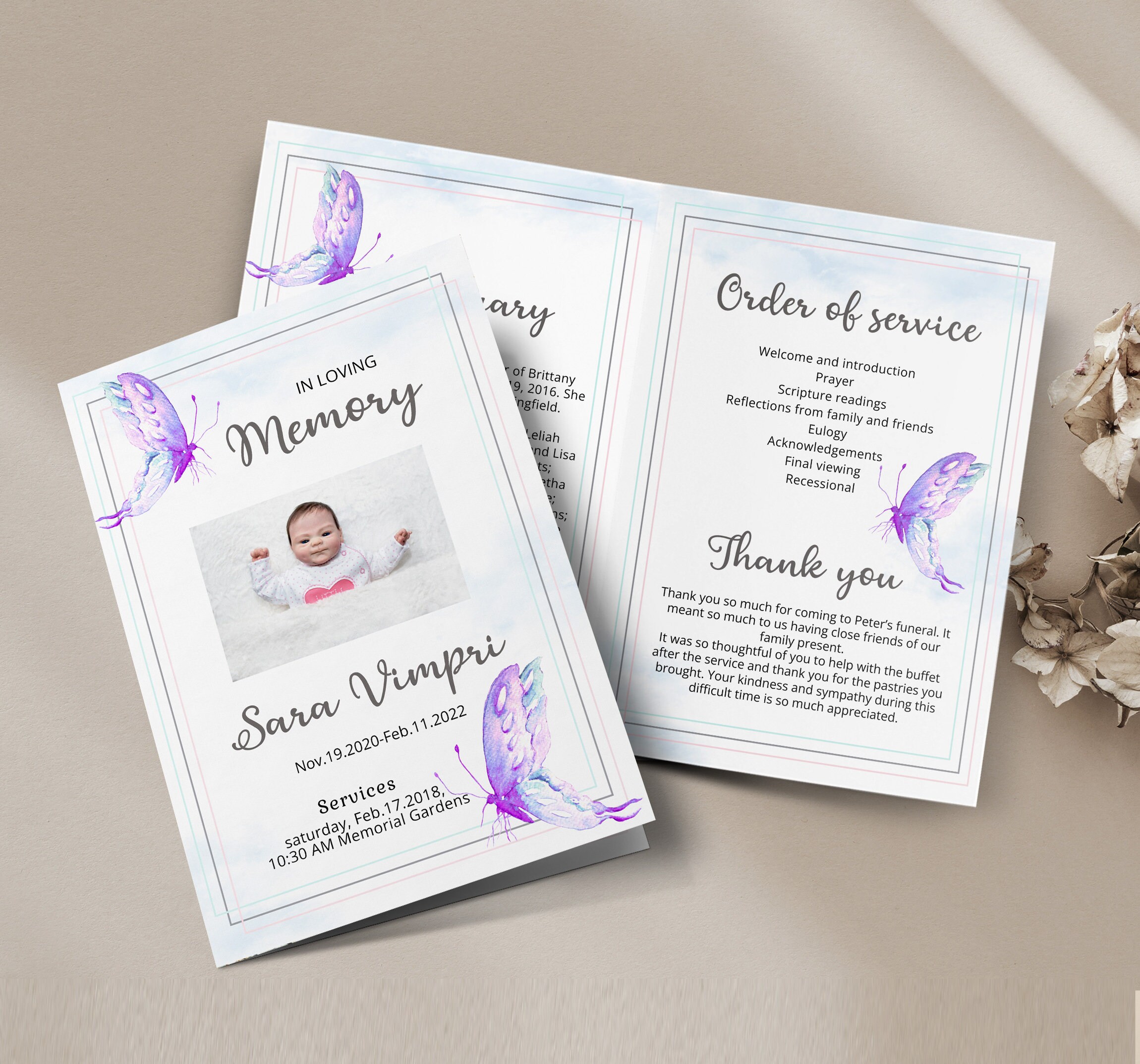 Editable Funeral Program Template Baby Memorial Program Etsy