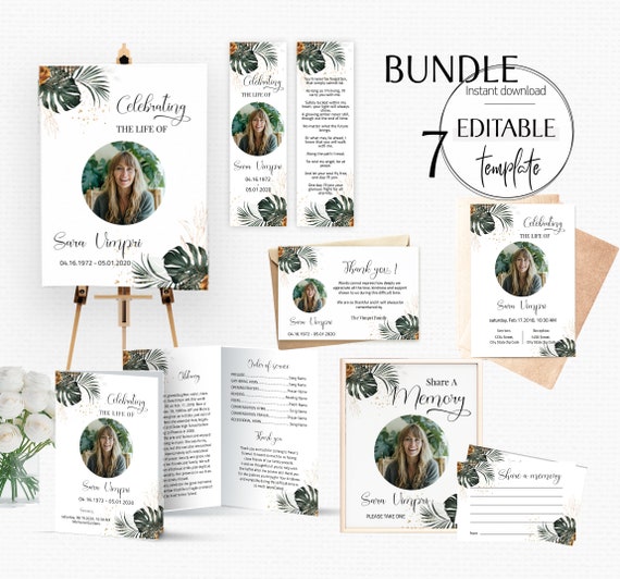 Download Tropical Funeral Bundle Editable Funeral Memorial Program Celebration Of Life Templates Tropical Memorial Service Printable Memory F69 By Aoleta Catch My Party