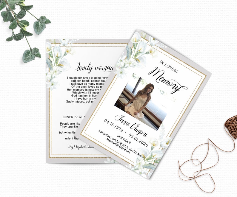 Funeral Program Template Calla Lily Funeral Printable Etsy UK