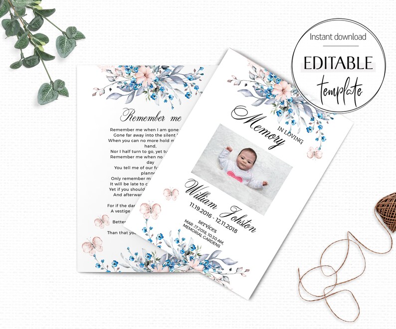 Baby Memorial Program Editable Funeral Program Template Etsy