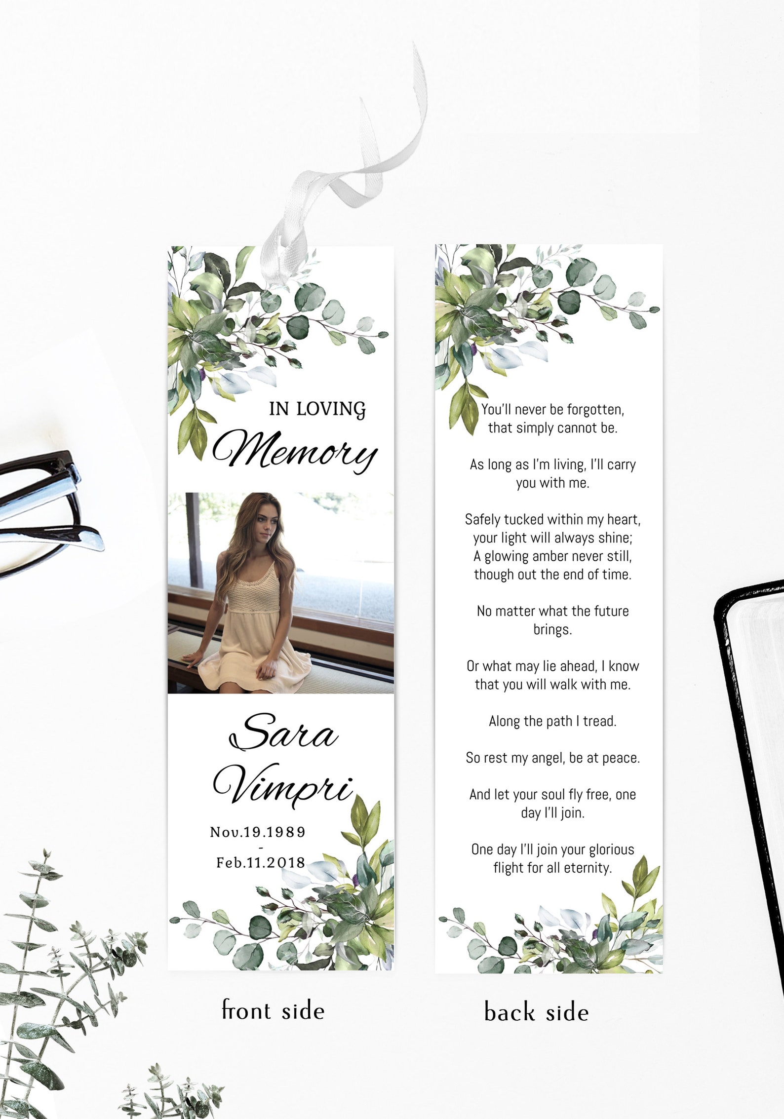 Memorial bookmark for funeral editable funeral bookmark Etsy
