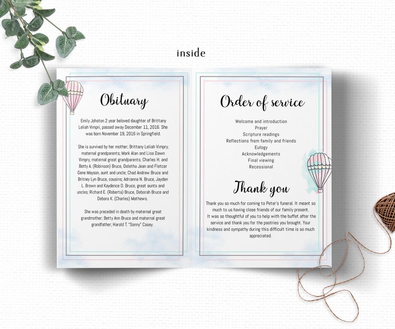 Editable Funeral Program Template Funeral Service Obituary Program Celebration of Life Child Funeral Program Baby Memorial Program
