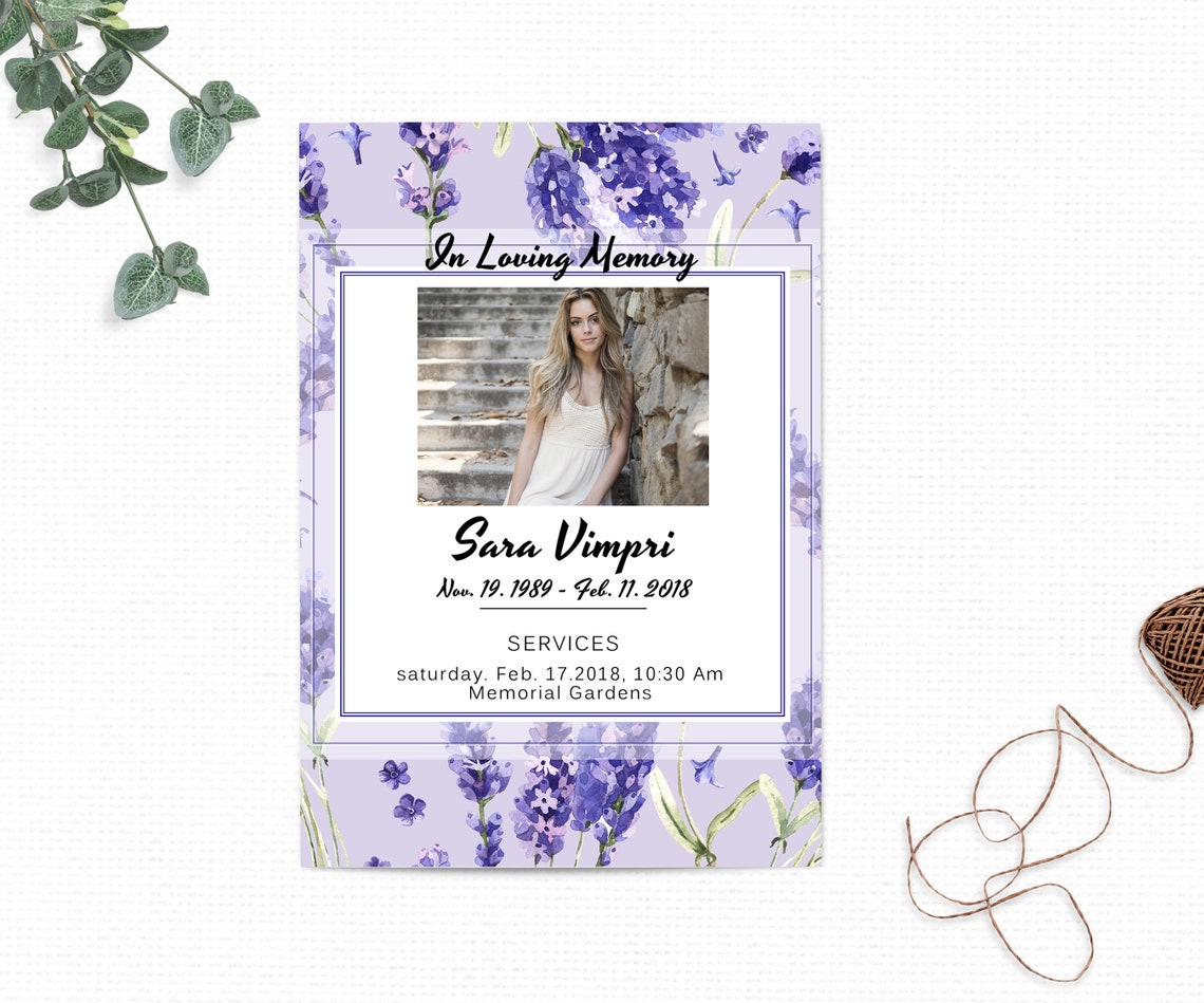 Purple Lavender Funeral Program Template Floral Memorial Etsy