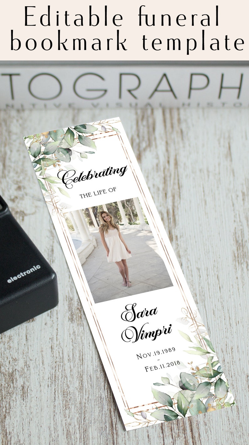 printable funeral bookmark editable bookmark funeral etsy
