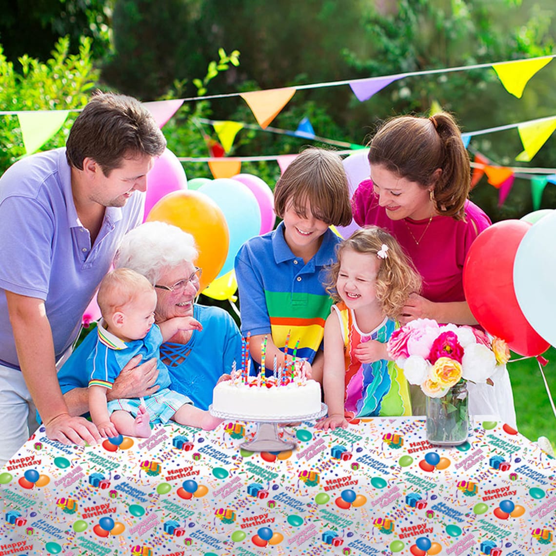 Happy Birthday Tablecloth Party Set 1 54 x 90 Etsy