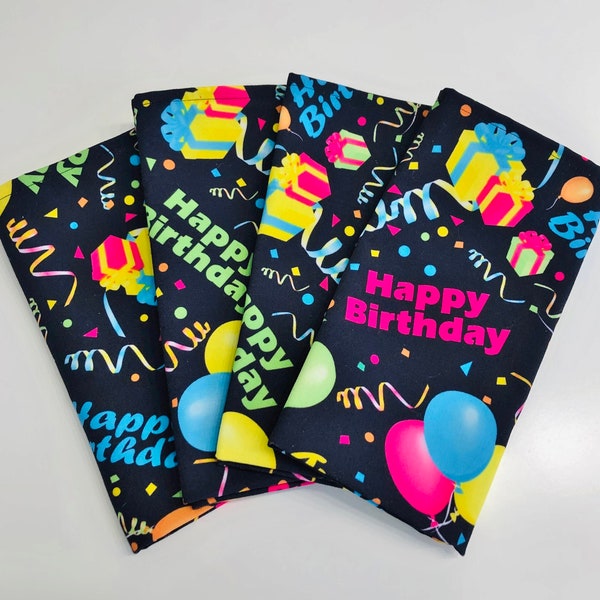 Happy Birthday Napkins Black (1) 4 Pack of 17" x 17" Restaurant Quality Heavy Duty Polyester Fabric Machine Wash and Dry No Iron