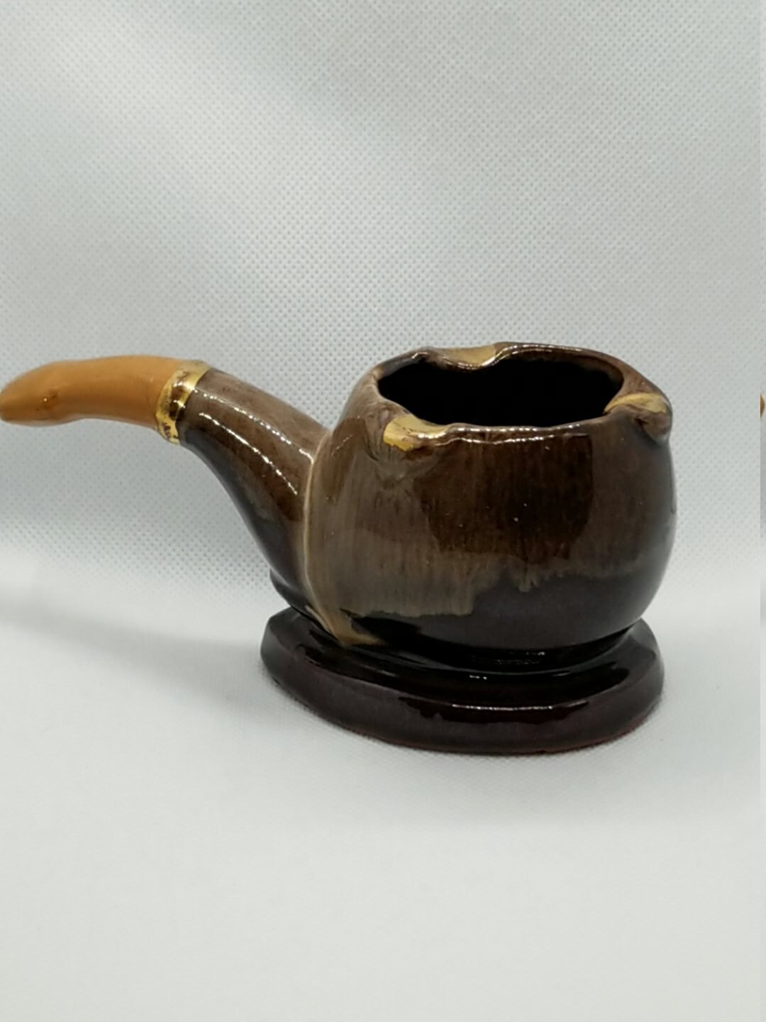 Vintage Large Pipe Shaped Ashtray Pottery Ceramic Brown Glaze Etsy