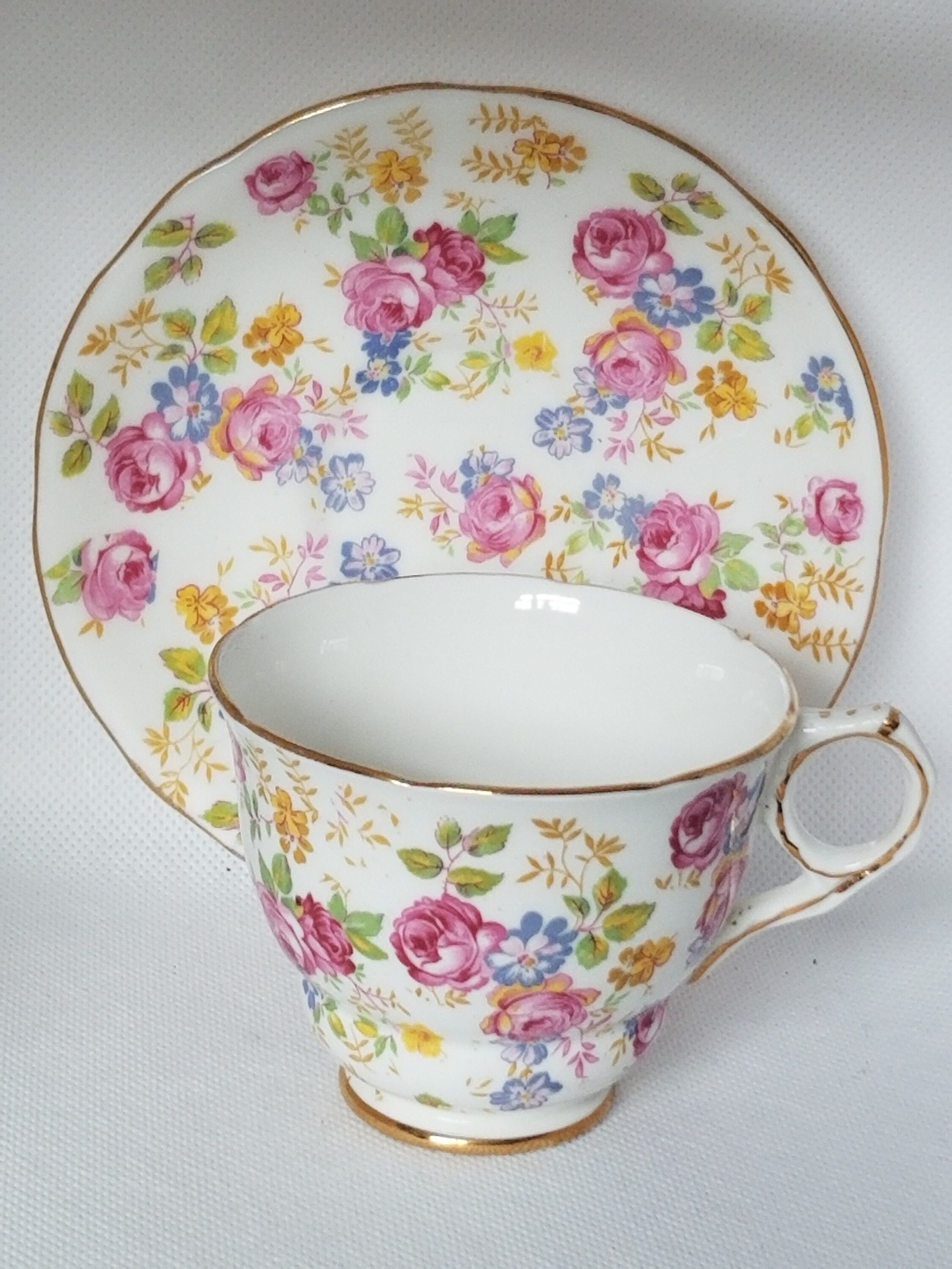 Royal Stafford Chintz June Roses Bone China Tea Cup And Saucer Etsy
