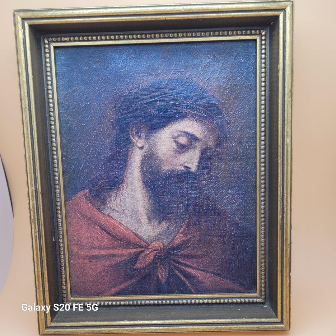 Antique Oil Painting on Original Canvas Jesus CHRIST Crown of Thorns ...