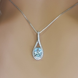 AQUAMARINE DIAMOND GOLD necklace, Jewelry gift, Aquamarine pendant, Holiday gift, Diamond necklace for women, Anniversary gift, Birthstone