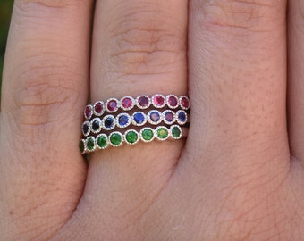 TSAVORITE GARNET RING, Garnet band, Ruby wedding band, Birthstone ring, Half eternity band, Wedding band, Sapphire wedding band, Ruby ring