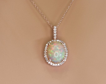 GOLD OPAL NECKLACE, October birthstone, Diamond opal necklace, October birthday gift, Anniversary gift, Fire opal pendant, Gift for her