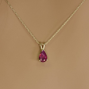 Pear shape NATURAL RUBY NECKLACE, Jewelry gift, Dainty Ruby pendant in Solid 14kt Gold, Birthstone necklace, Anniversary gift for her