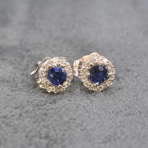 GOLD SAPPHIRE EARRINGS, Natural Sapphire earrings, Diamond sapphire stud earrings, September birthstone, Gift for her, Anniversary gift