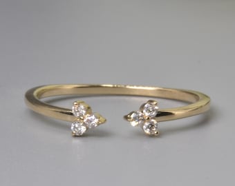 Open Diamond Ring in 14kt Solid Gold, Dainty Gold Ring, Handmade gift, Fine Jewelry, Stackable ring, Open Diamond Band ring, Gift for her