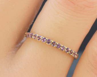 DAINTY AMETHYST GOLD Ring, Amethyst wedding band, Gift for wife, Natural Amethyst ring, February birthstone, Fine jewelry gift, Gift for her