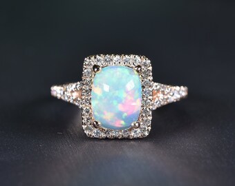 OPAL Engagement ring in 14kt Rose Gold, Fire Opal ring, Gift for wife, October Birthstone, Ethiopian Opal Ring, Fine jewelry, Fire Opal