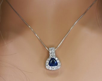 SAPPHIRE DIAMOND necklace in 14kt Gold, Ready to ship gift, September birthstone, Jewelry gift, Gift for her, Sapphire pendant