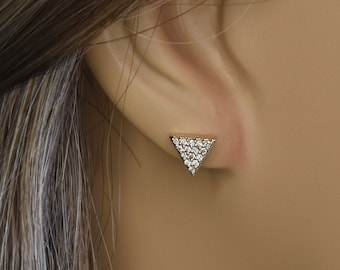 14kt Gold Triangle Shaped Diamond Earrings | Minimalist earrings | Anniversary gift | Stud earrings | Diamond earrings | Geometric Earrings