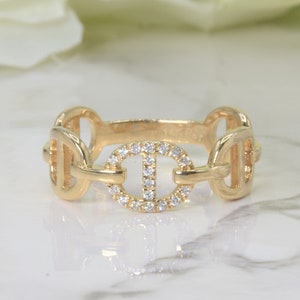 Diamond Chain Ring in 14kt Gold | Link Chain Ring | Cuban Chain Ring | Gold Stacking Ring | Gift for her | Dainty Ring | Diamond Gold Band