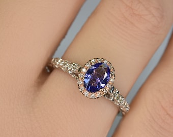 Natural Oval Tanzanite and Diamond Ring in 14k Gold | Engagement Ring | Fine Jewelry | Free Shipping | December Birthstone | Tanzanite Ring