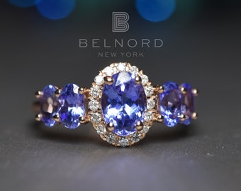 NATURAL TANZANITE DIAMOND Multi-Stone Ring, jewelry gift, Tanzanite engagement ring, Fine Jewelry, December birthstone, Gift for wife