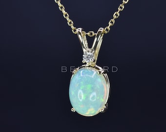 OPAL DIAMOND GOLD necklace, Ready to ship gift, Opal pendant, Birthstone, Jewelry gift, Solid 14KT Gold, Necklaces for women, Fine jewelry