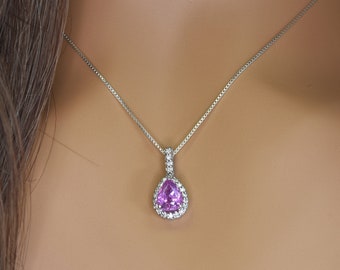 Ciondolo in zaffiro rosa naturale e diamanti in oro 14k / oro massiccio 14k / gioielleria / Spedizione gratuita