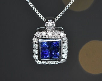 Natural Sapphire and Diamond Pendant in 14k Gold | Solid 14k Gold | Fine Jewelry | Free Shipping