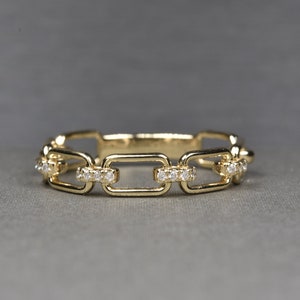 Diamond Chain Ring in 14kt Gold | Link Chain Ring | Cuban Chain Ring | Gold Stacking Ring | Gift for her | Dainty Ring | Diamond Gold Band