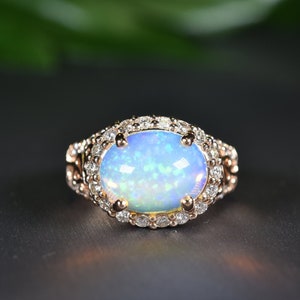 4ct Opal Diamond Ring, Opal Engagement ring in 14kt Solid Gold, Handmade fine jewelry, Ethiopian Opal ring, Anniversary gift for her