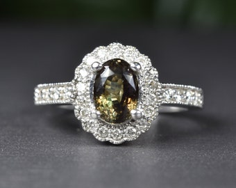 Vintage Natural Alexandrite and Diamond ring | 14kt gold | Engagement ring | Handmade Ring | Gift for her | Birthday gift | June Birthstone