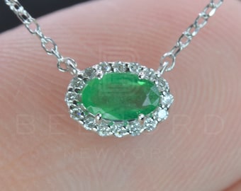 COLLAR ESMERALDA NATURAL en oro de 14k, regalo de aniversario, colgante esmeralda de diamantes, joyería hecha a mano, esmeralda colombiana, regalo de joyería para ella