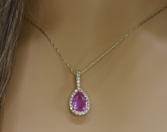 Ciondolo in zaffiro rosa naturale e diamanti in oro 14k / oro massiccio 14k / gioielleria / Spedizione gratuita