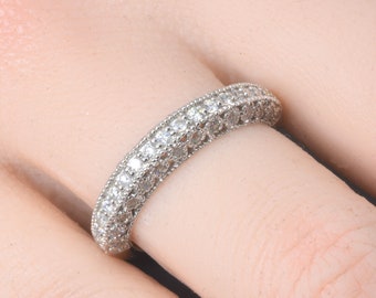 Vintage Diamond Band, Milgrain Diamond Ring, Fine Jewelry, Bridal jewelry, Diamond wedding band in 14kt Solid Gold, Gift for her, Stackable